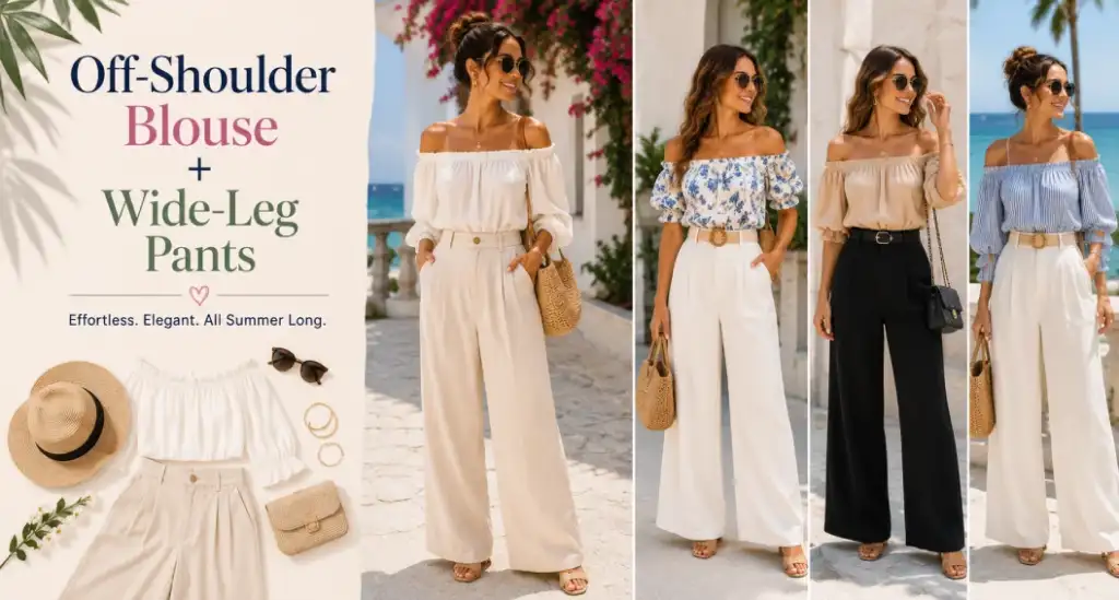 Off-Shoulder Blouse + Wide-Leg Pants