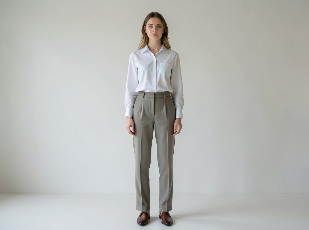Woman wearing shirt and tailored trousers - Sea Island Luxury T‑Shirt